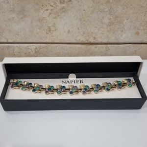 Napier Multi-Color Gold Tone Link Braclet NIB